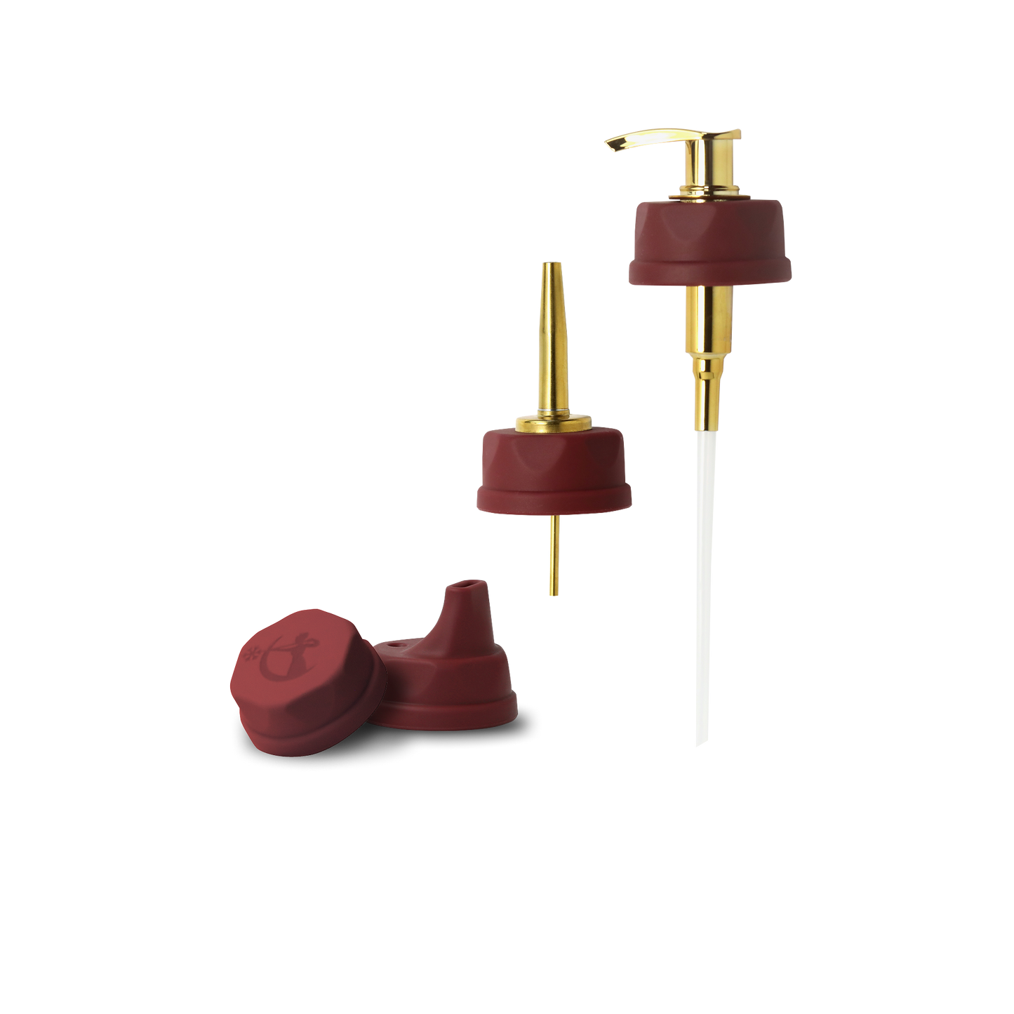 A set of Ceres Chill Bloom Bottle Accessories including an oil and soap dispenser with two lids.