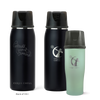 Three Ceres Chill insulated breast milk storage bottles in green and black on a white background.