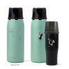 Three Ceres Chill insulated breast milk storage bottles in green and black on a white background.