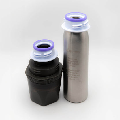 An inner chamber and cup from Ceres Chill with their pump converters attached. 