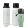 Three Ceres Chill insulated breast milk storage bottles in green and white on a white background.