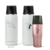 Three Ceres Chill insulated breast milk storage bottles in white and rose gold on a white background.