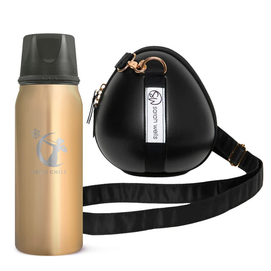 Milkwear Pump Bag - Sarah Wells x Ceres Chill, breast milk storage bag and breast milk cooler travel solution in gold.