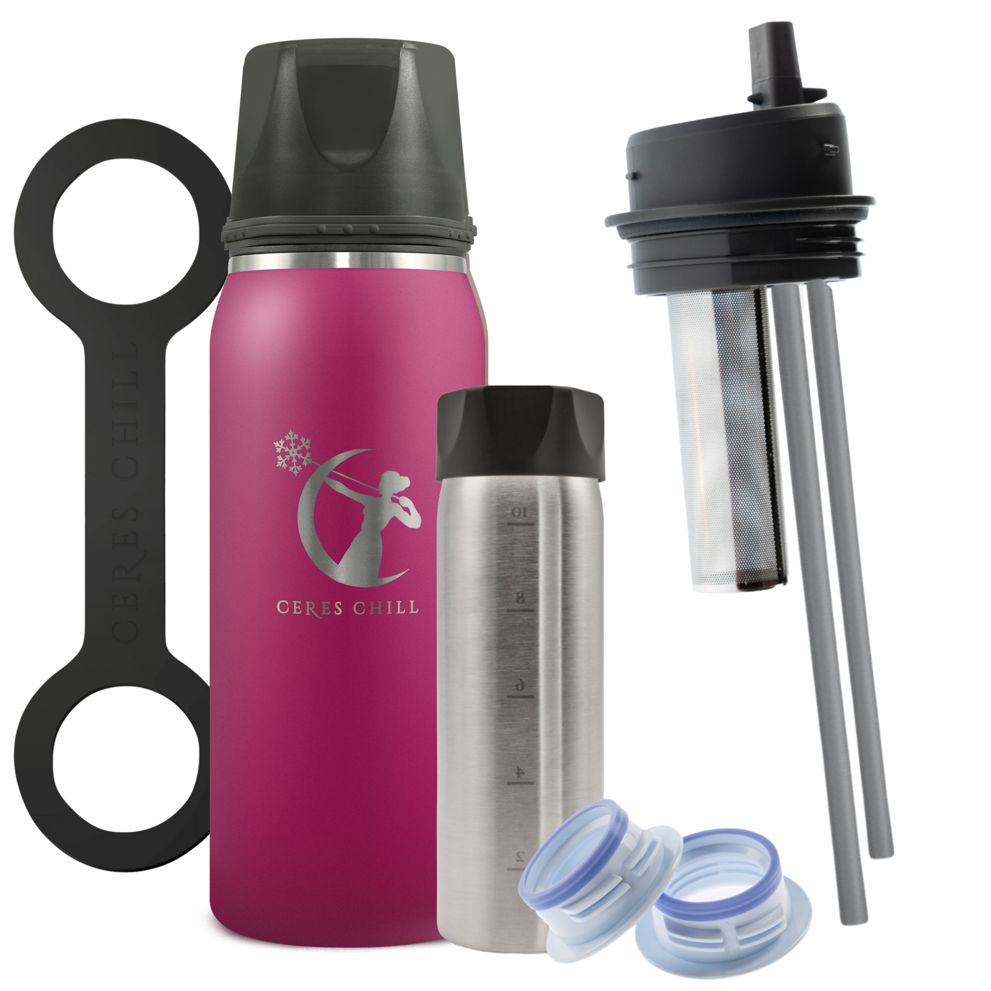 Plum Ceres Chill Best Gift Breast Milk Storage Cooler with straw, tea infuser, and bottle caps accessories.