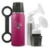 A "Don't Call Me Hon" Plum Ceres Chill Chiller/Warmer with applications, including a insulated bottle, an inner chamber, and bottle showcasing pumping compatibility on a white background.