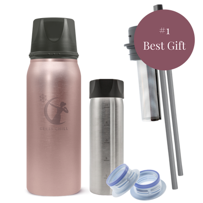 Rose Gold Ceres Chill Best Gift Breast Milk Storage Cooler with straw and bottle caps accessories.